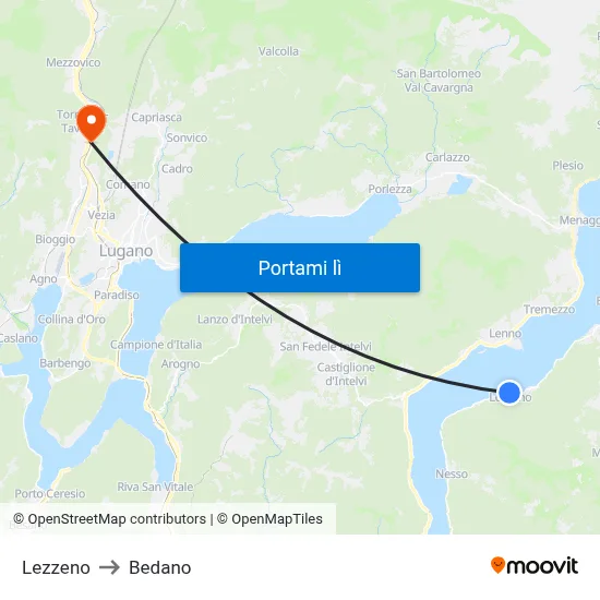 Lezzeno to Bedano map