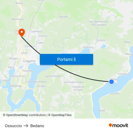Ossuccio to Bedano map