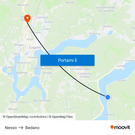 Nesso to Bedano map
