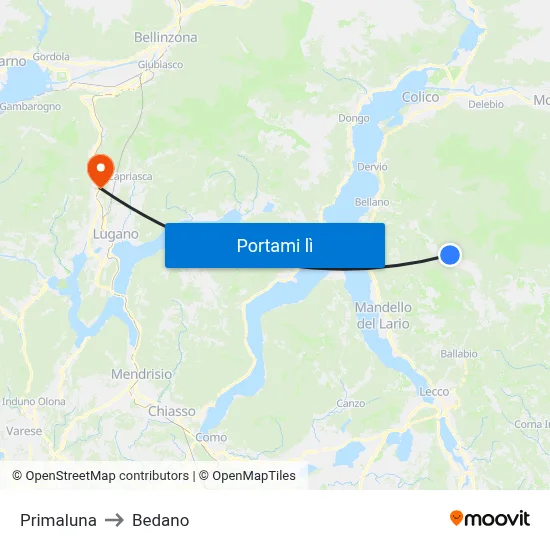 Primaluna to Bedano map