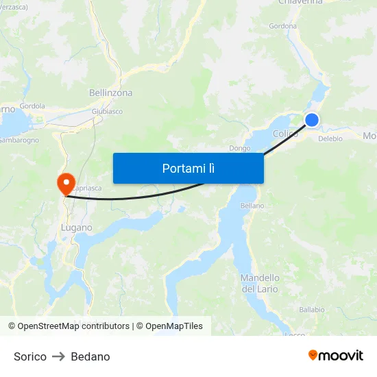 Sorico to Bedano map