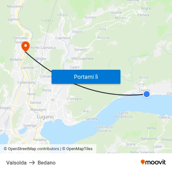 Valsolda to Bedano map