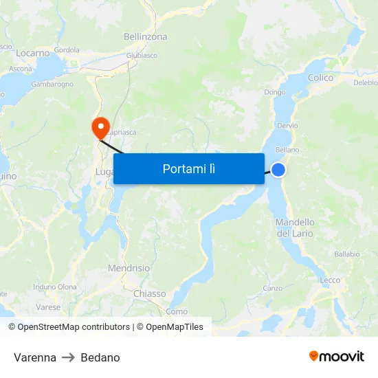 Varenna to Bedano map