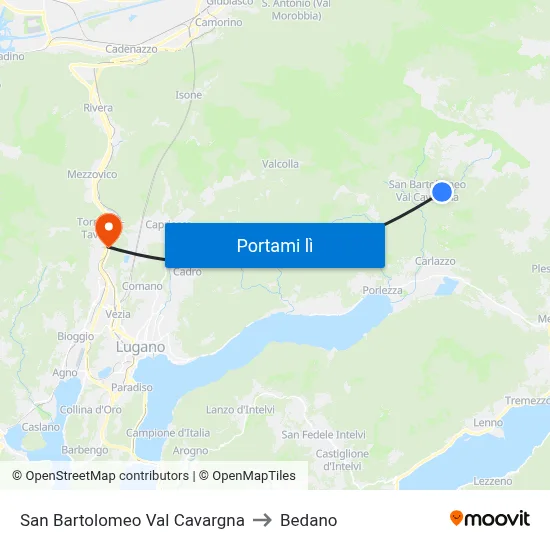 San Bartolomeo Val Cavargna to Bedano map