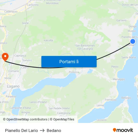Pianello Del Lario to Bedano map