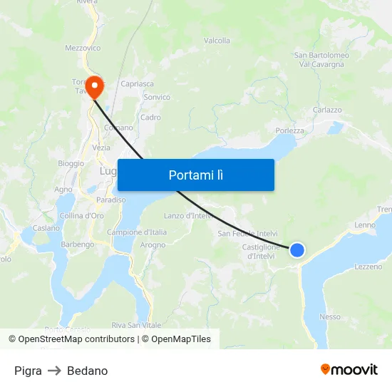 Pigra to Bedano map