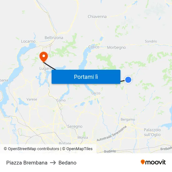 Piazza Brembana to Bedano map