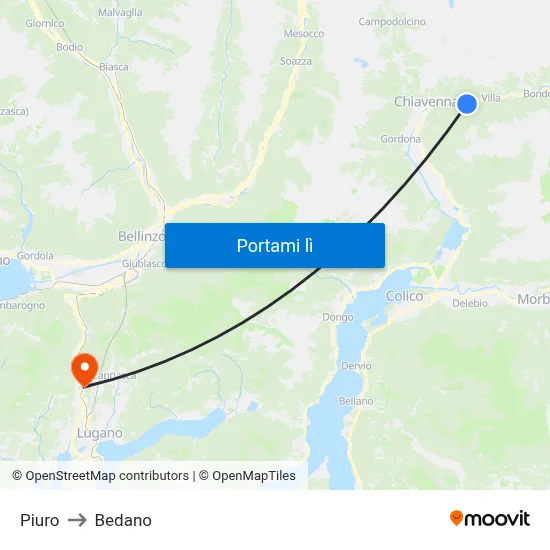 Piuro to Bedano map