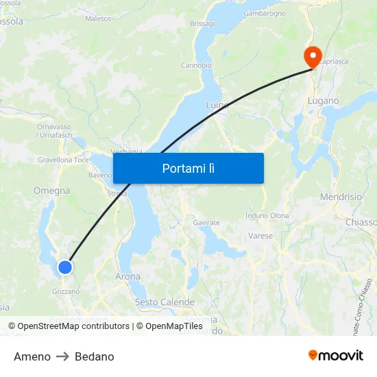 Ameno to Bedano map