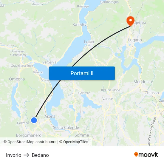 Invorio to Bedano map