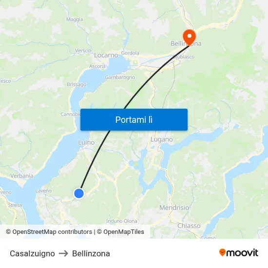 Casalzuigno to Bellinzona map