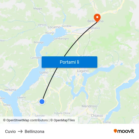 Cuvio to Bellinzona map