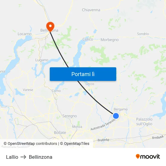 Lallio to Bellinzona map