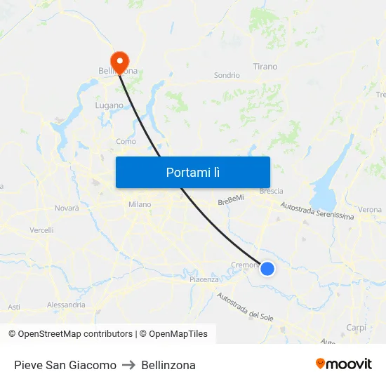 Pieve San Giacomo to Bellinzona map