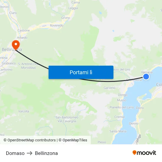 Domaso to Bellinzona map