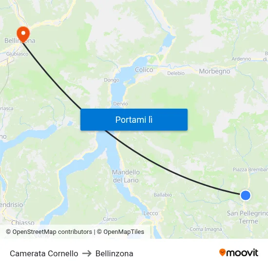 Camerata Cornello to Bellinzona map
