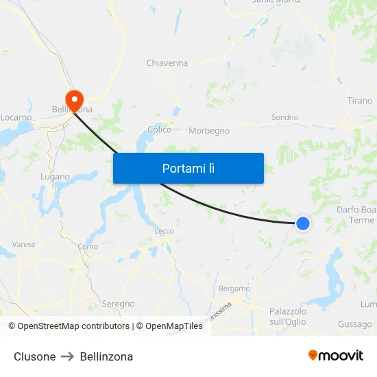 Clusone to Bellinzona map