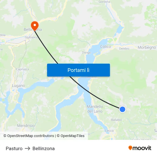 Pasturo to Bellinzona map