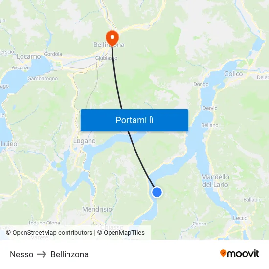 Nesso to Bellinzona map
