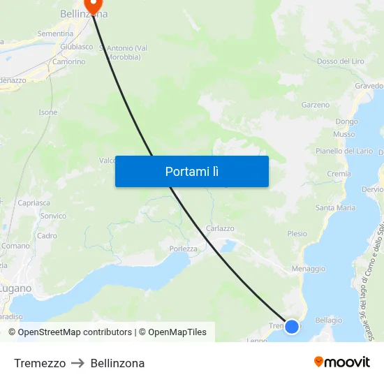 Tremezzo to Bellinzona map