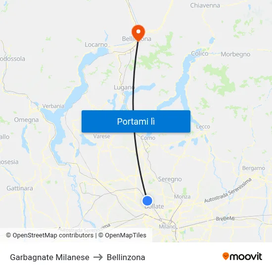 Garbagnate Milanese to Bellinzona map