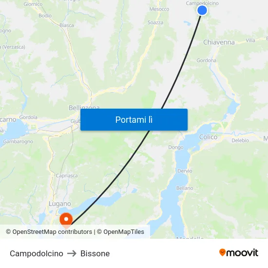 Campodolcino to Bissone map