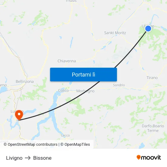 Livigno to Bissone map