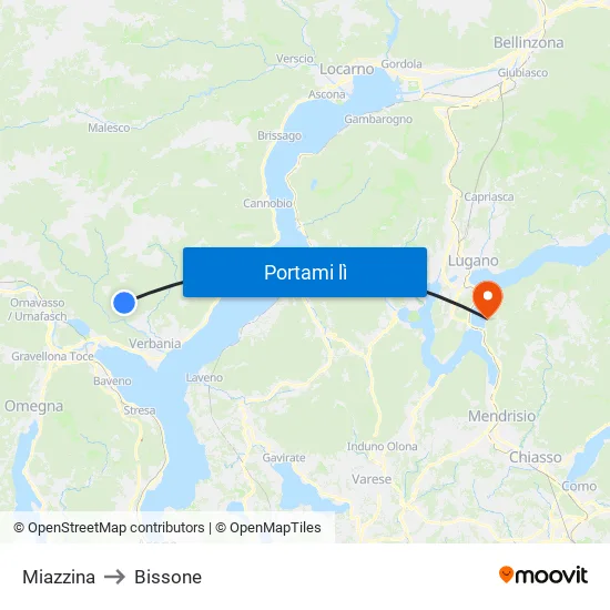 Miazzina to Bissone map