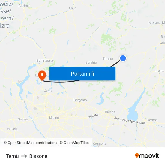 Temù to Bissone map