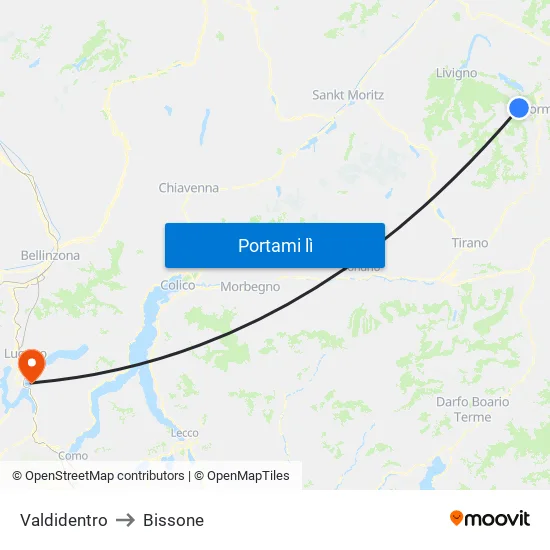 Valdidentro to Bissone map