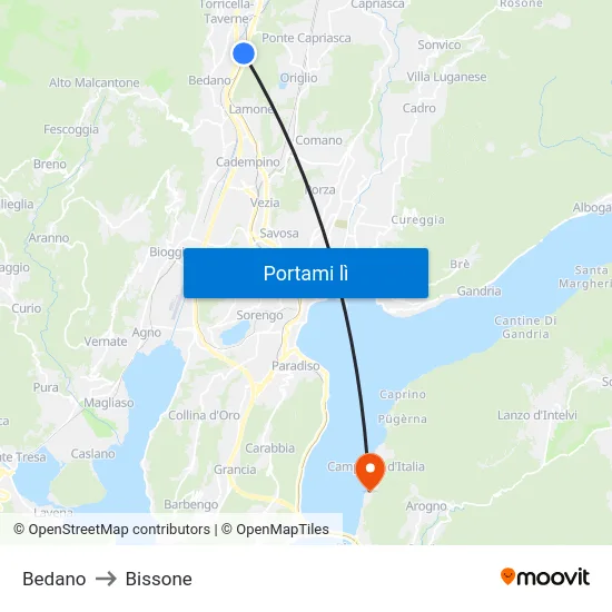 Bedano to Bissone map