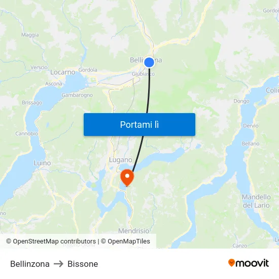Bellinzona to Bissone map