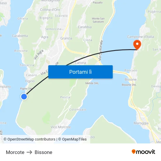 Morcote to Bissone map