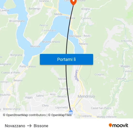 Novazzano to Bissone map