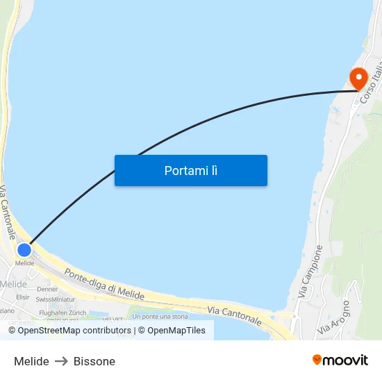 Melide to Bissone map