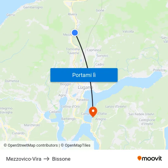 Mezzovico-Vira to Bissone map