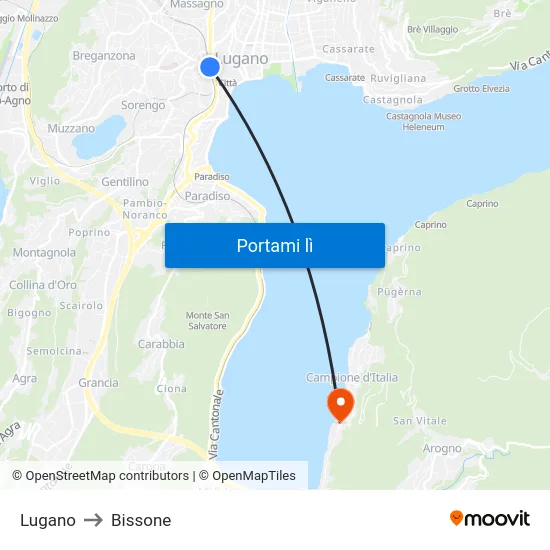 Lugano to Bissone map