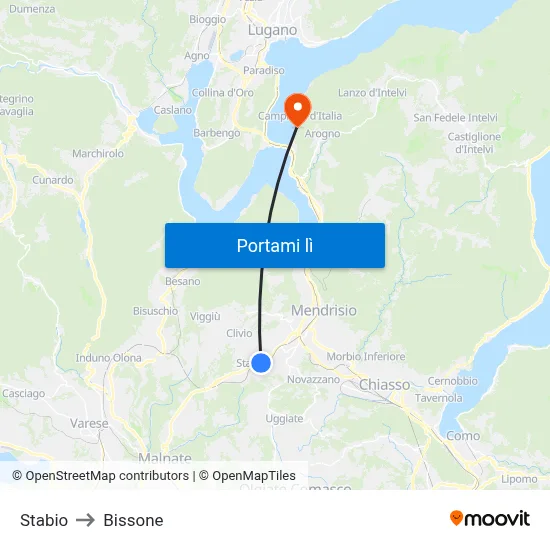 Stabio to Bissone map