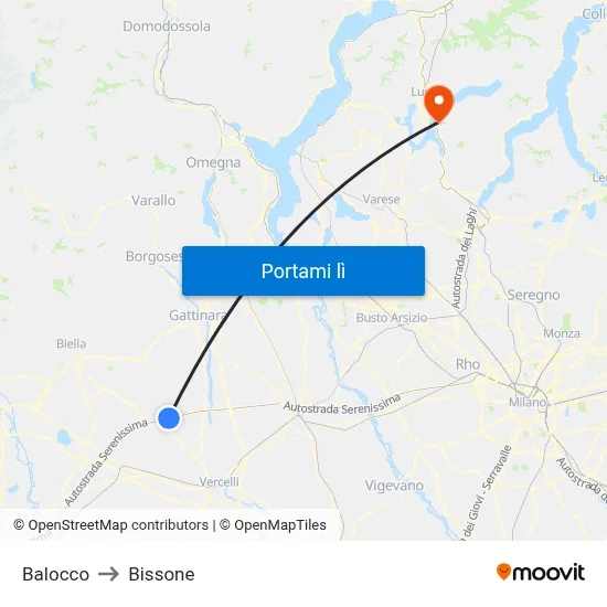 Balocco to Bissone map