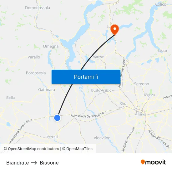 Biandrate to Bissone map