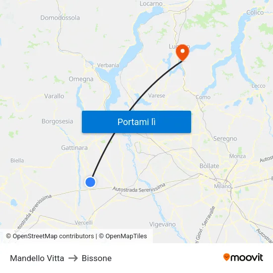 Mandello Vitta to Bissone map
