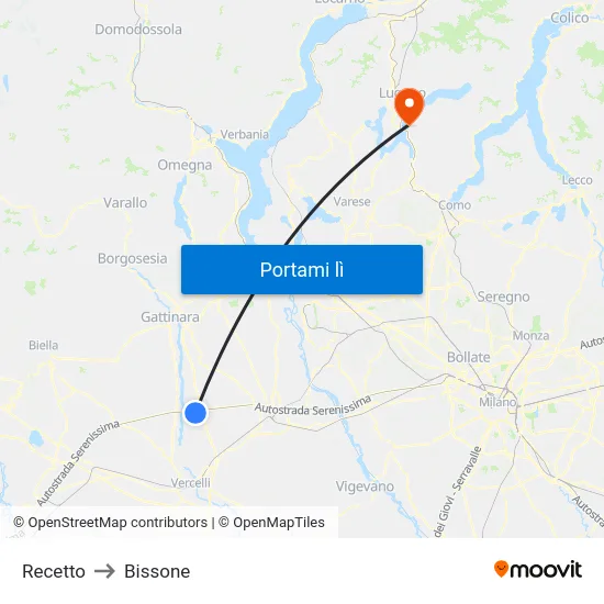 Recetto to Bissone map