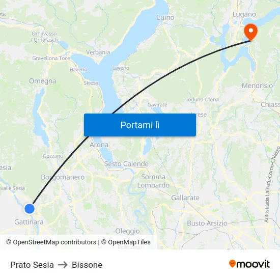 Prato Sesia to Bissone map