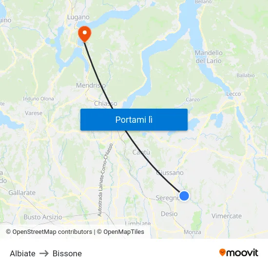 Albiate to Bissone map