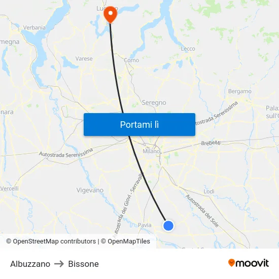 Albuzzano to Bissone map