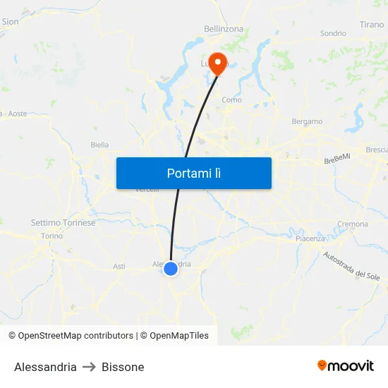 Alessandria to Bissone map