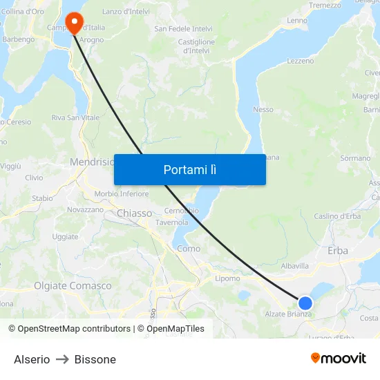 Alserio to Bissone map