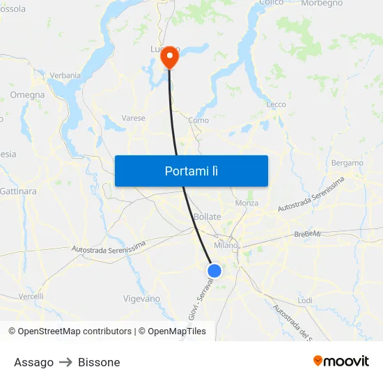 Assago to Bissone map