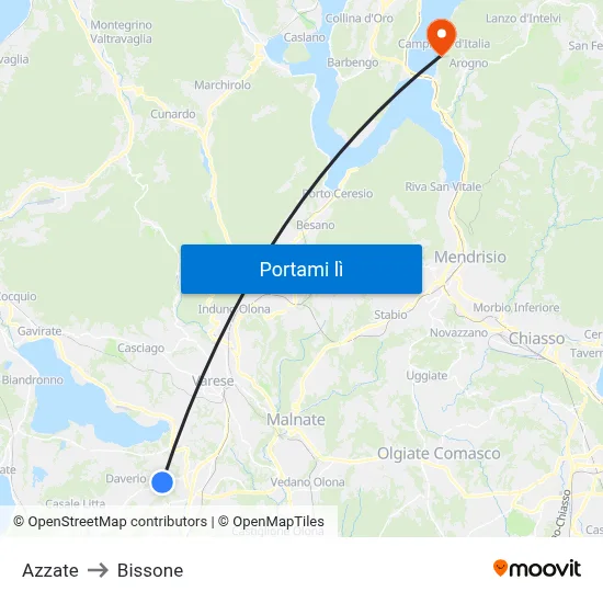 Azzate to Bissone map