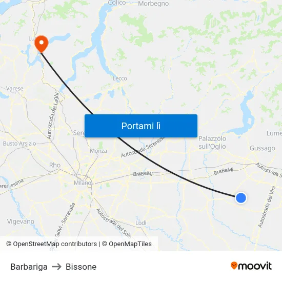 Barbariga to Bissone map